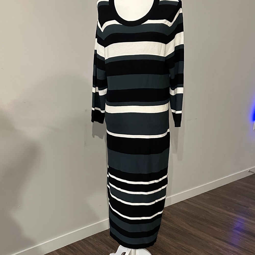 Torrid Black and White Striped Long Sleeve Dress